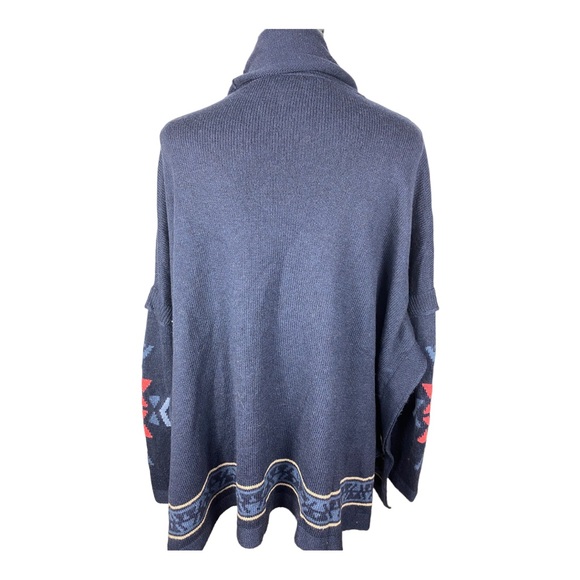 J. Jill Indigo Intarsia Aztec Boho Funnel Neck Sweater - Picture 2 of 5